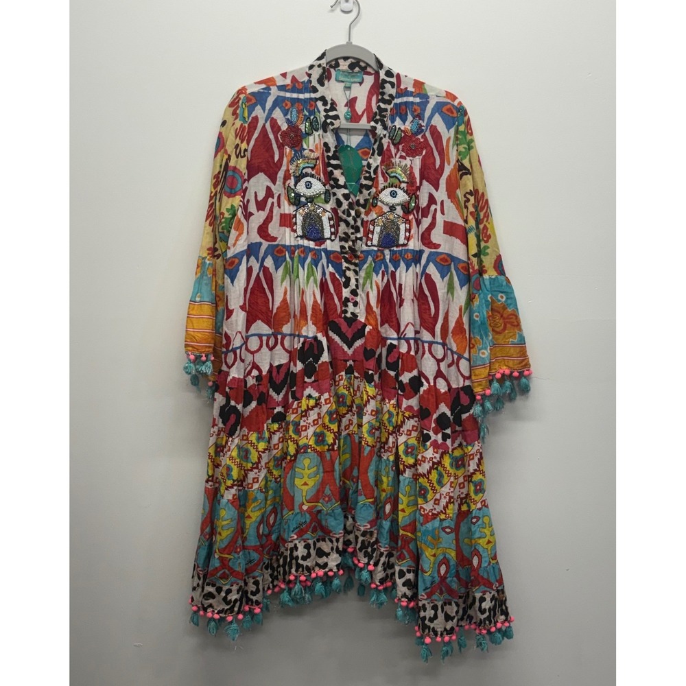 Antica Sartoria Giacomo Cinque Beaded Ikat Leopard Cotton Dress One Size NWT